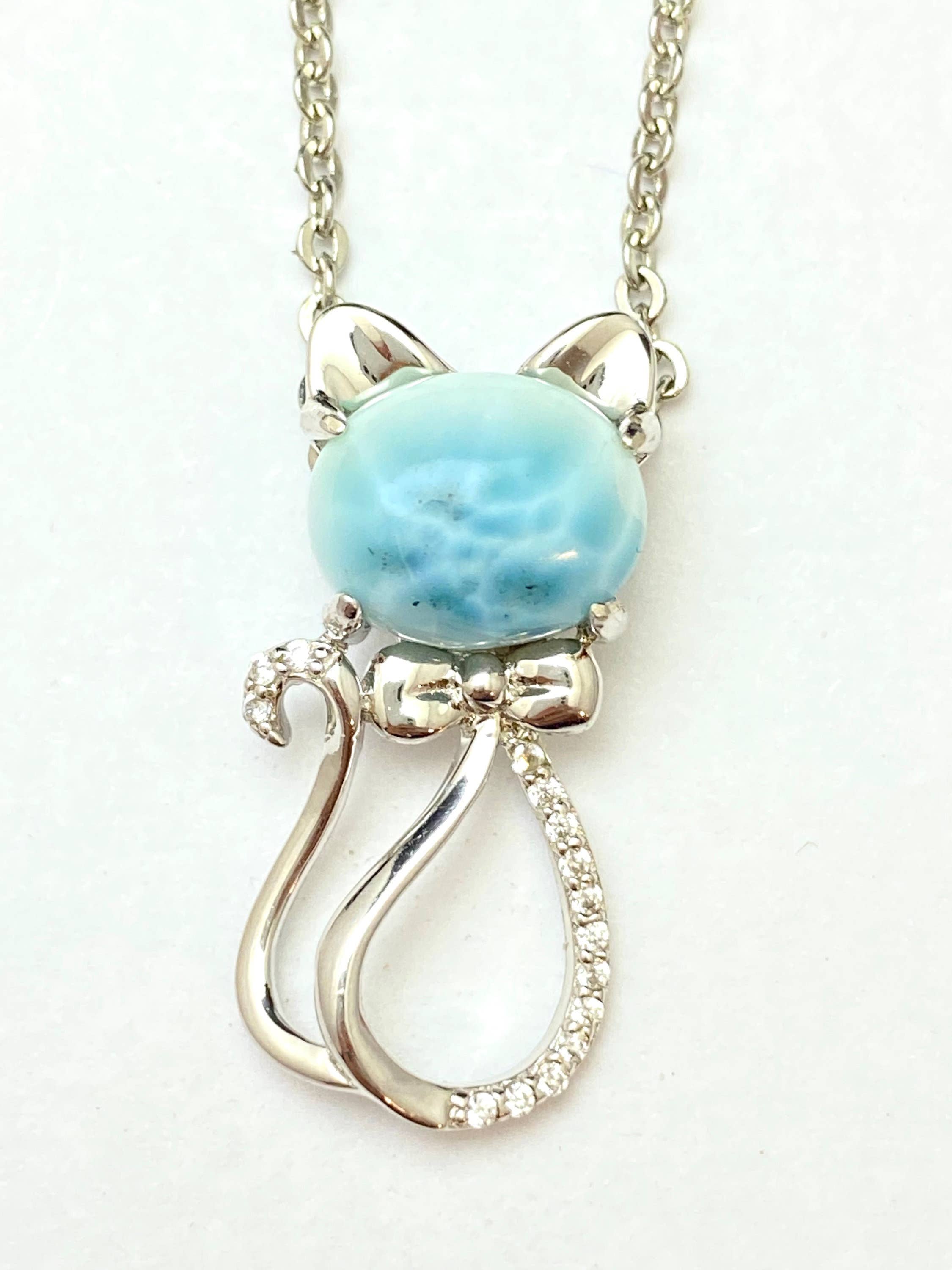 Twan Kee Jewelry – Großhandel Kette mit Anhänger/Charm – Dominikanische Republik Blauer Larimar Katzen Silberanhänger0