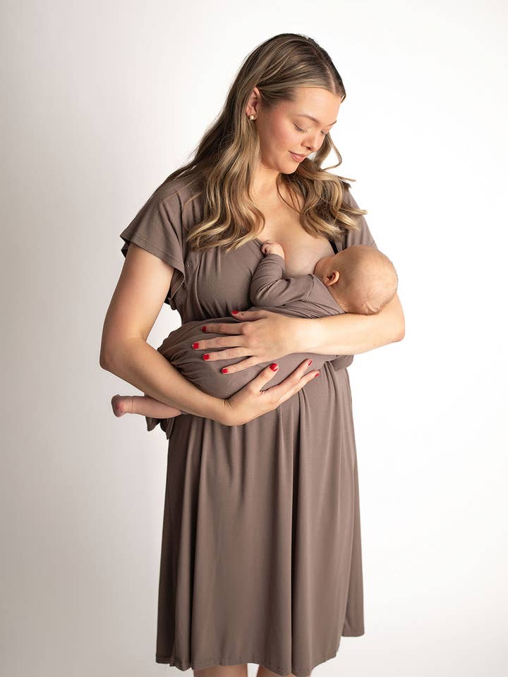 Three Little Tots - Wholesale Dress - Maternity - Cocoa Brown Maternity Mommy Labor & Delivery/ Nursing Gown 9