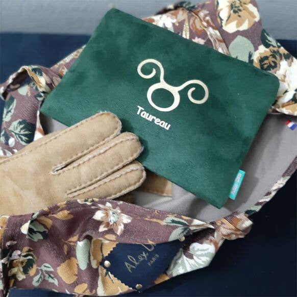 Two-sided suede astrological sign pouch for wholesale by Alex Doré Paris