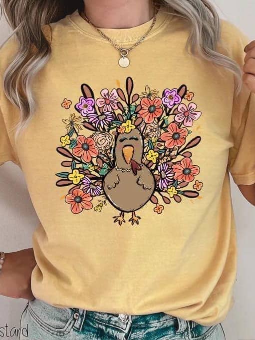 Turkey With Flowers Tee for wholesale by Sassy Fras Couture Co