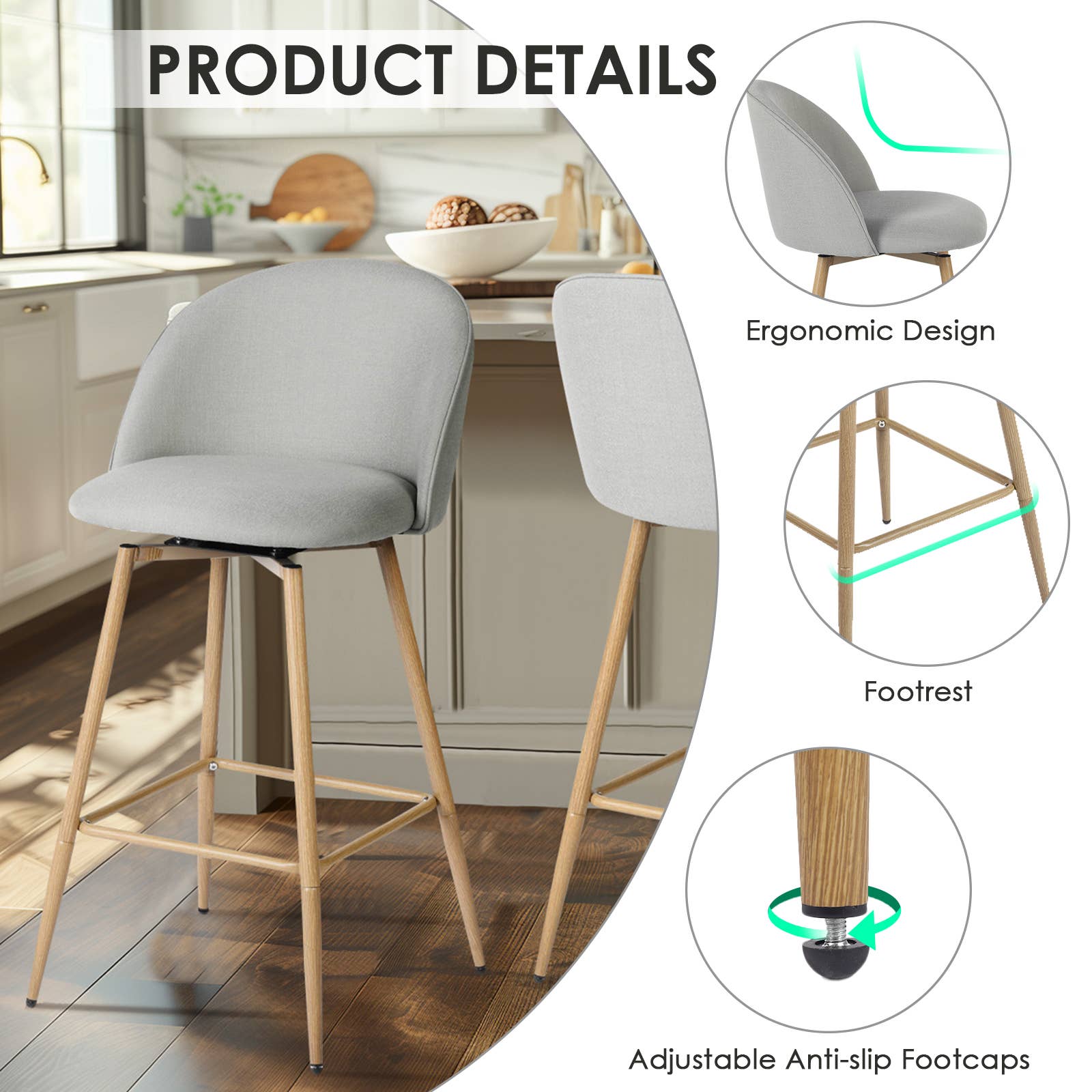 39F Inc. - Vente Tabouret - Tabourets de bar pivotants 26,8 pouces en tissu - Beige/Gris/Bleu4