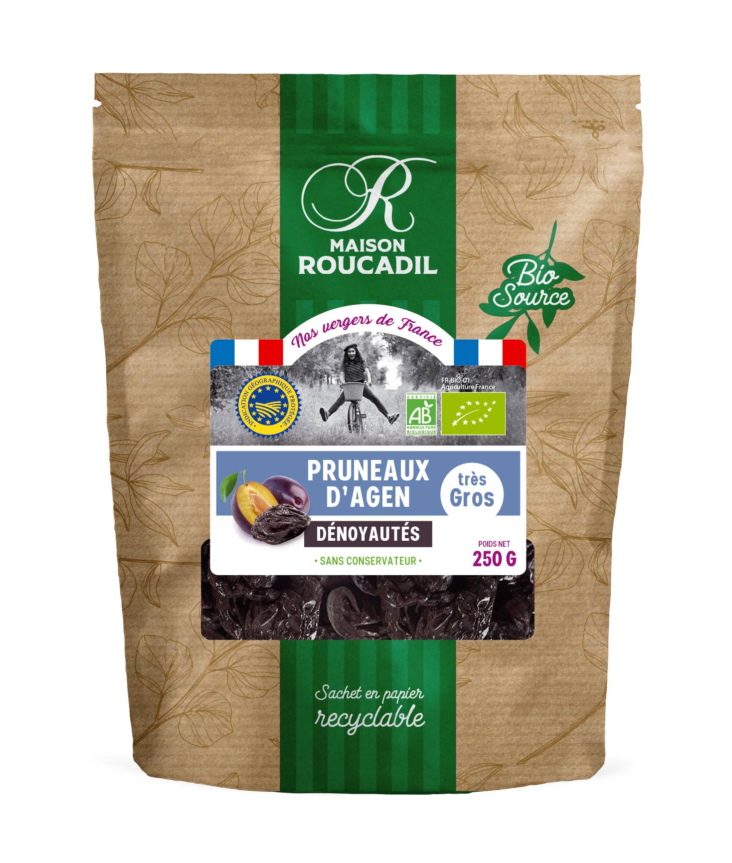 Maison Roucadil - Wholesale Dried/dehydrated fruit - Organic pitted Agen prunes - Very large - 250g bag