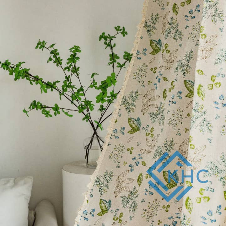 KHC – wholesale Curtain – 100% Cotton Green Floral Eyelet Bohemian 5 Feet Curtain3