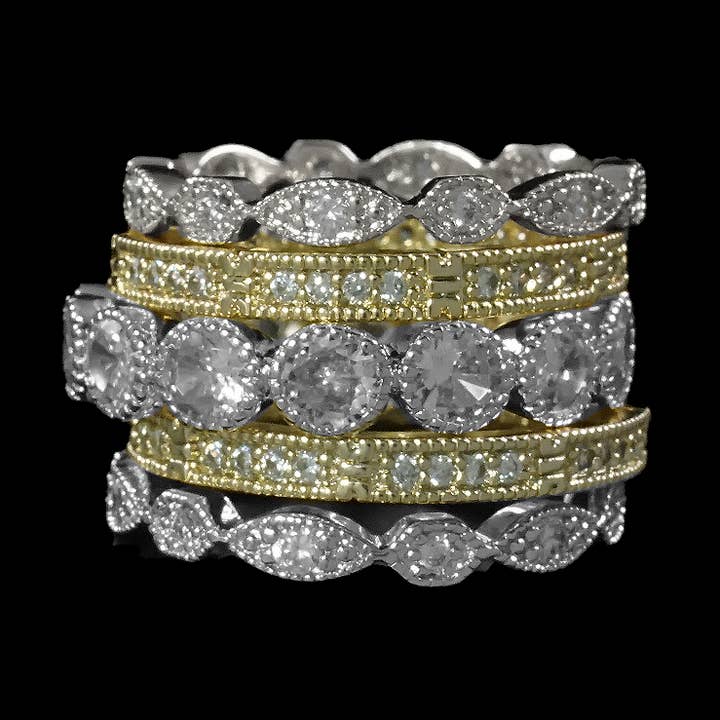 5 band stackable ring with large cz band and 4 pave bands for wholesale by Be Je Designs