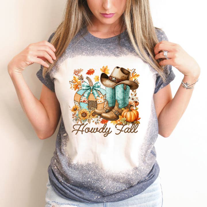 Howdy Fall Bleached Tee for wholesale by Hello Gorgeous Apparel