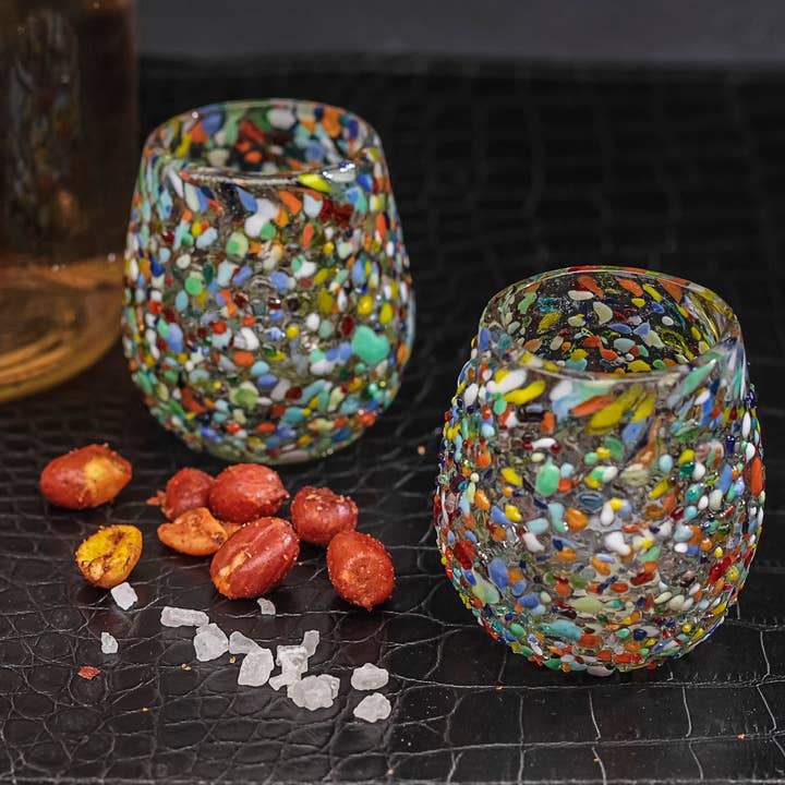 MEXTEQUIL - Wholesale Shot Glass - Hand-Blown Shot Glasses - Set of 4 - 2 Oz- Barrel Confetti