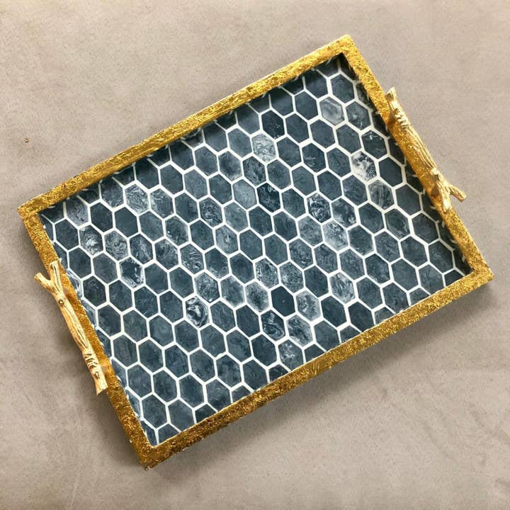 Grey Resin Decorative Tray- Large for wholesale by Tiramisu