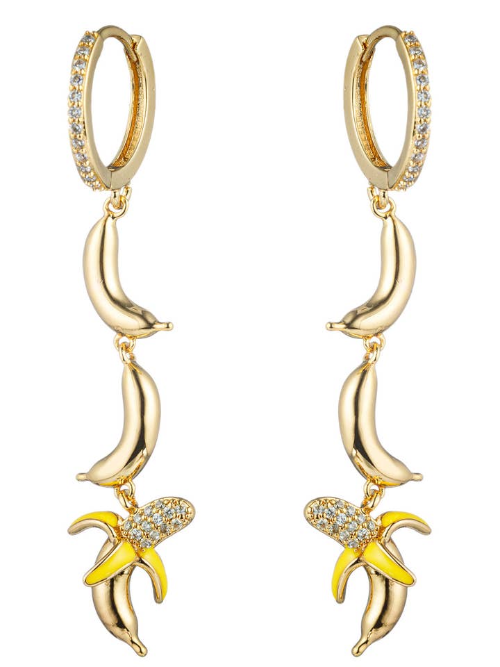 Shirin Yellow Banana 18K Gold Plated Cubic Zirconia Earring for wholesale by Eye Candy Los Angeles