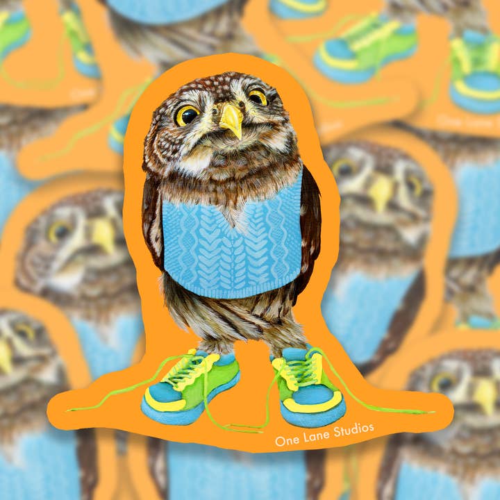 Stanley (Noordelijke Dwerguil) Vinyl Sticker voor wholesale door One Lane Studios