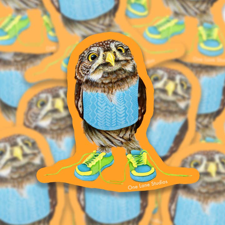 Stanley (Northern Pygmy Owl) Vinyl Sticker for wholesale by One Lane Studios