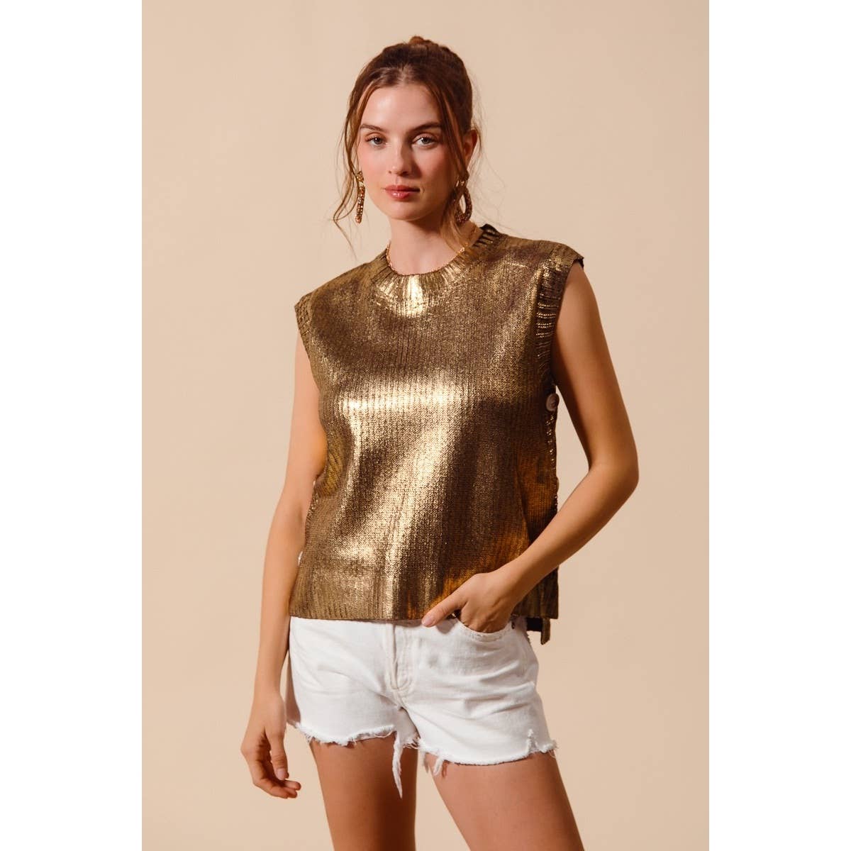 IVE – wholesale Outerwear Vest - Women’s – Metallic Foil Holiday Sweater Vest Top4