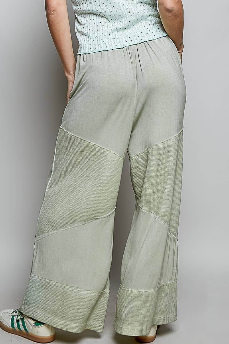 Pol Clothing - Wholesale Pants - Women's - Contrast ribbed elastic waist casual knit culottes pants2