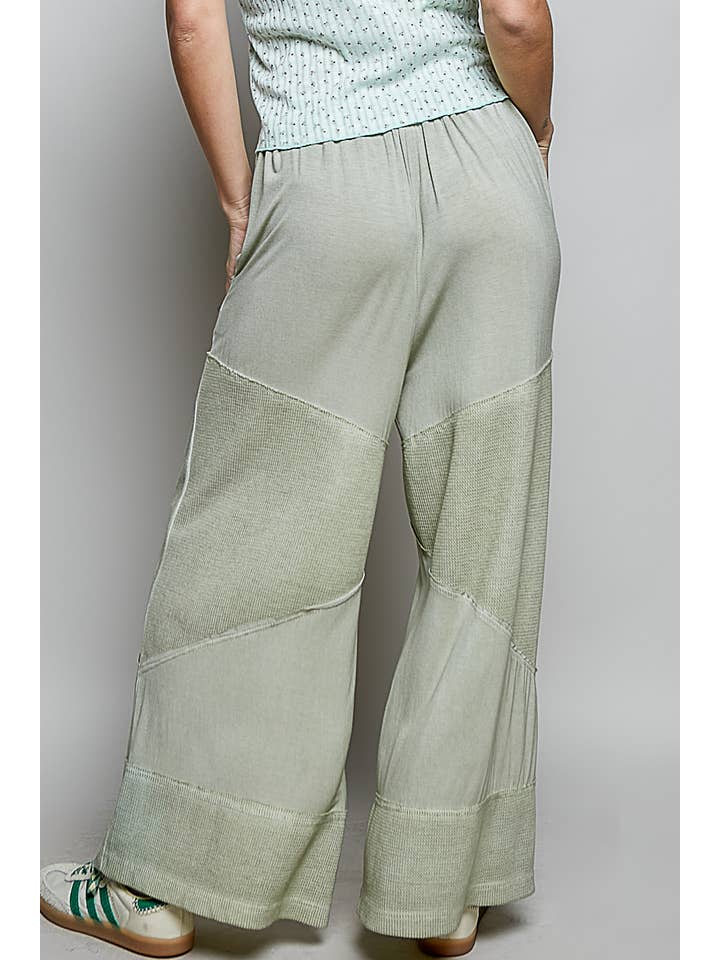 Pol Clothing - Wholesale Pants - Women's - Contrast ribbed elastic waist casual knit culottes pants2