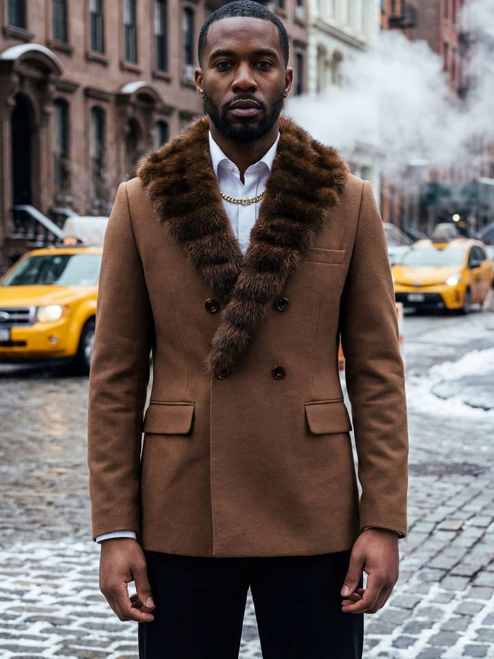 Manteau Blazer à Revers en Fourrure Douce pour Homme 5C03 pour la vente par BARABAS