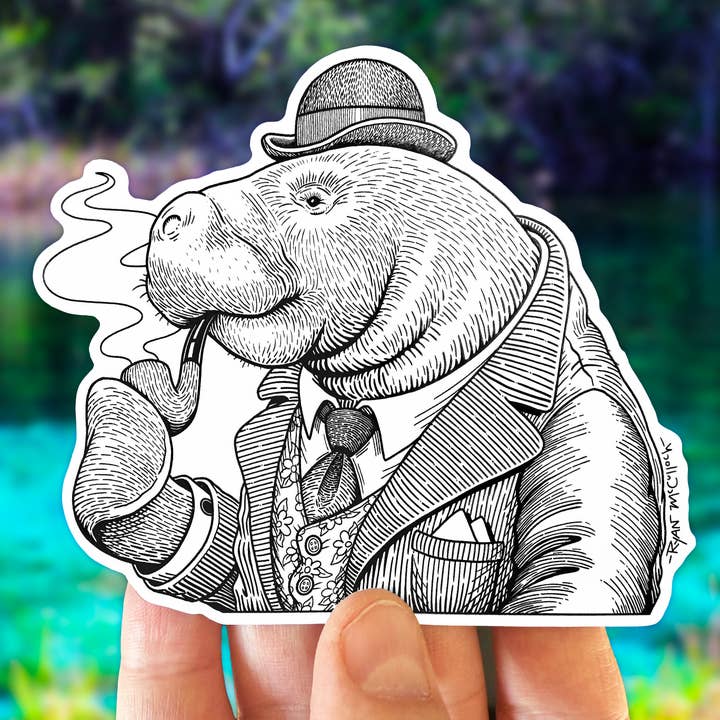 AUTOCOLLANT VINYLE : Lamantin Gentleman (Stoic Americana) (10 cm) pour la vente par Ryan McCulloch Art
