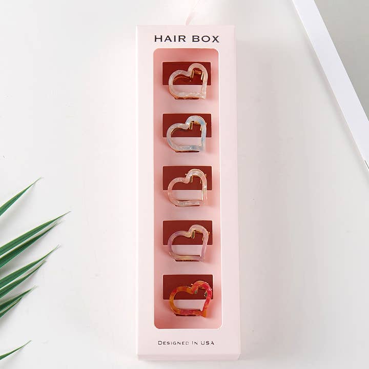 Pearlized Heart Assorted Color Claw Hair Clip Set for wholesale by Fashion City