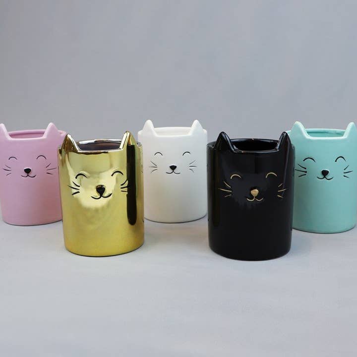 Isaac Jacobs International - Wholesale Toothbrush Holder - Isaac Jacobs Ceramic Cat Makeup Brush Holder and Organizer