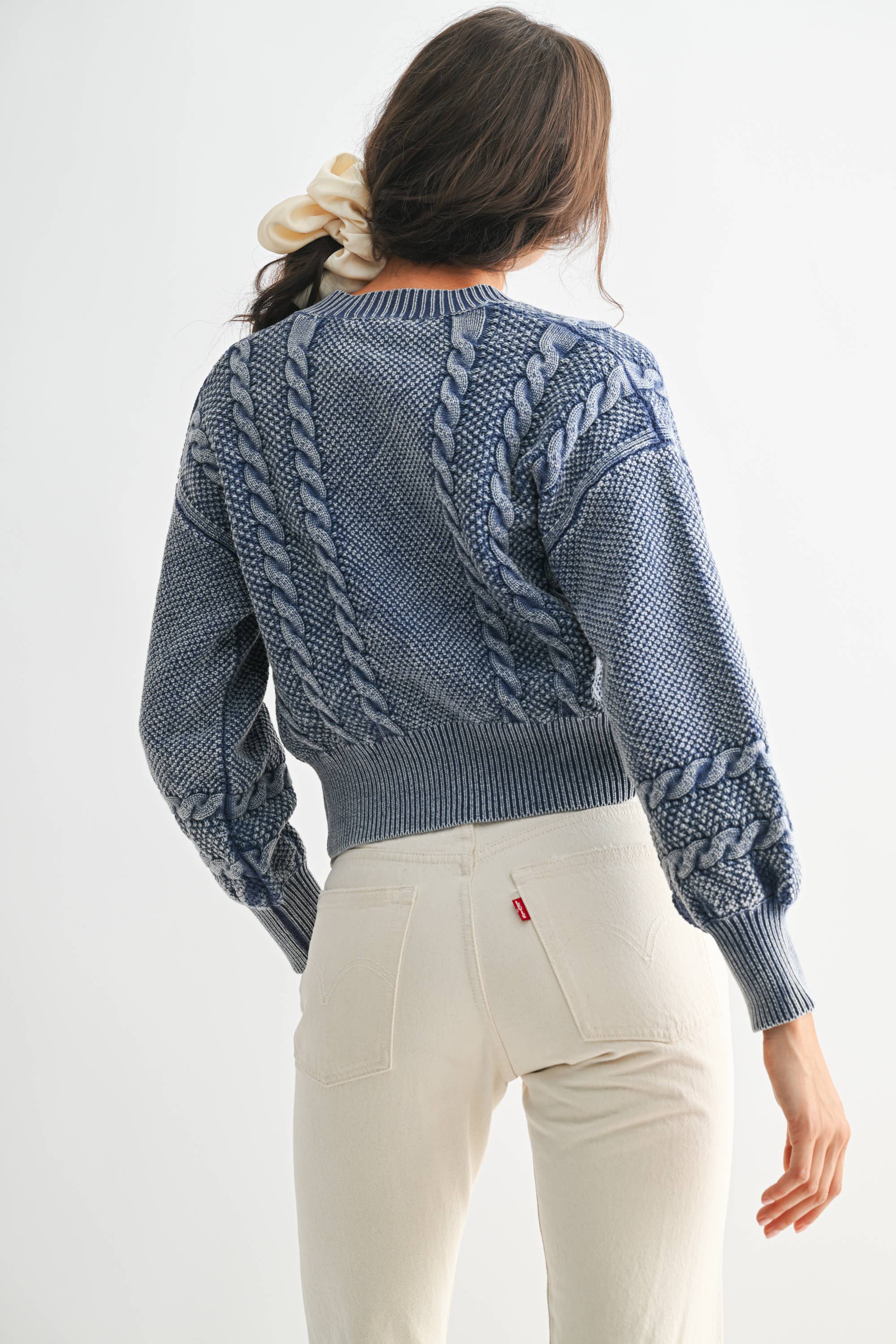 Camellia - Wholesale Cardigan - Women's - CW10019E WASHED BLENDED BROWN CABLE KNIT CARDIGAN34