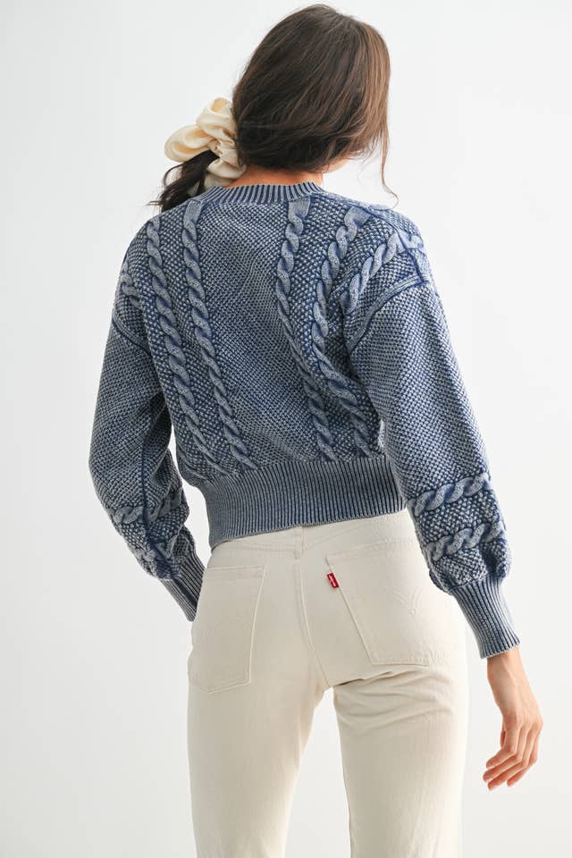 Camellia - Wholesale Cardigan - Women's - CW10019E WASHED BLENDED BROWN CABLE KNIT CARDIGAN34