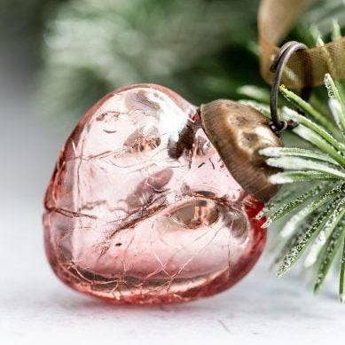 Set of 6 Rose 1" Glass Hearts Christmas / Valentines Day for wholesale by Bollywood Christmas