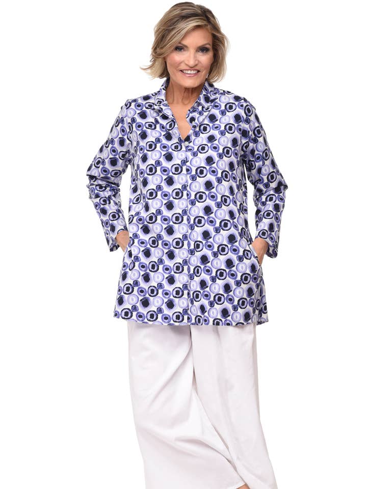 CV133 Logan Button Down in Iris Poppers* for wholesale by Tulip Clothing