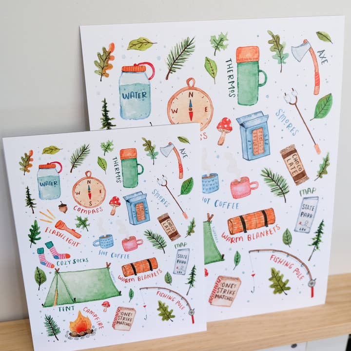 Echo Foxx - Wholesale Art Print - Camping Essentials Watercolor Art Print2