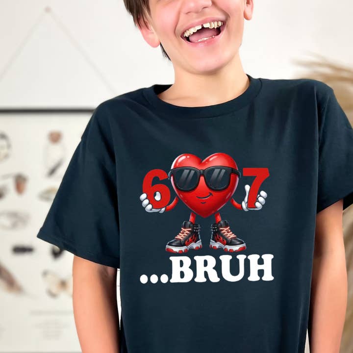 67 Bruh Heart Graphic Youth Tee for wholesale by Top Knot Apparel
