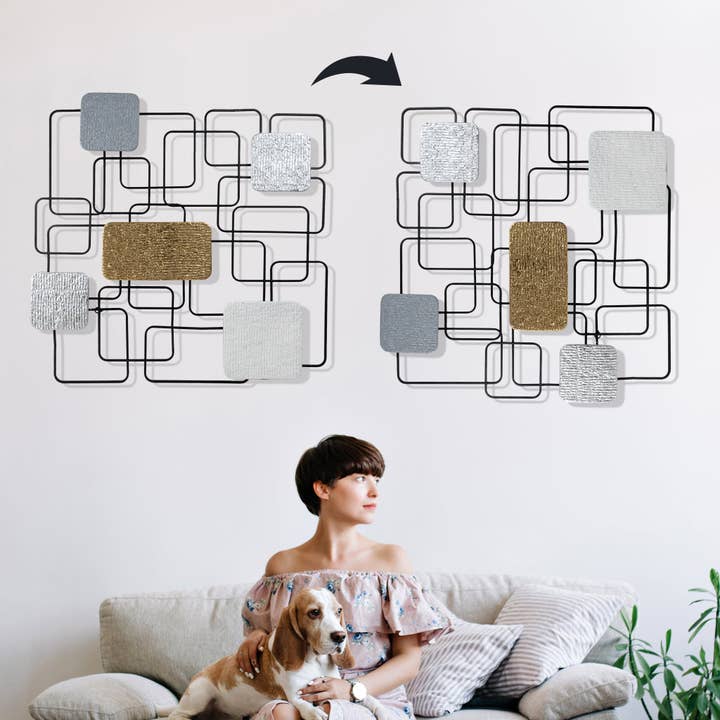Accent Collection – wholesale Dimensionell/3D-väggkonst – Rustik metall väggdekor vardagsrum 31 ”abstrakt trådkonst
