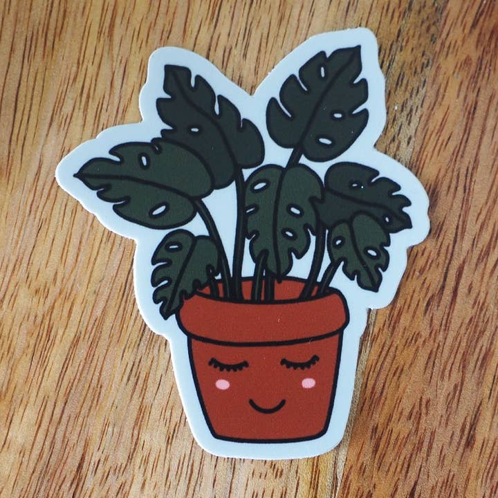 Happy Monstera Plant Sticker for wholesale by The Botanical Girl