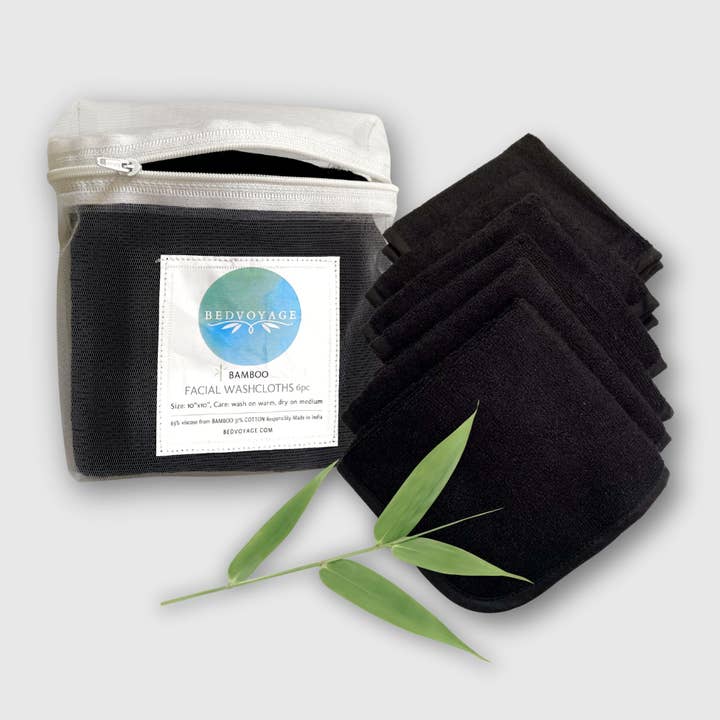 BedVoyage - Wholesale Wash Cloth - BedVoyage viscose from Bamboo Black Facial Washcloth 6-pack