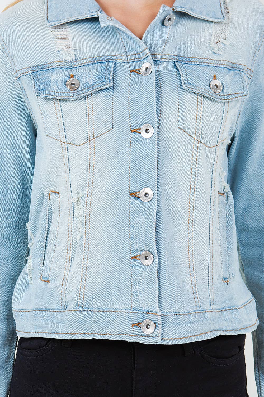 Veracci – Casaco de ganga - Mulher por atacado – Jaqueta jeans trucker clássica com stretch9