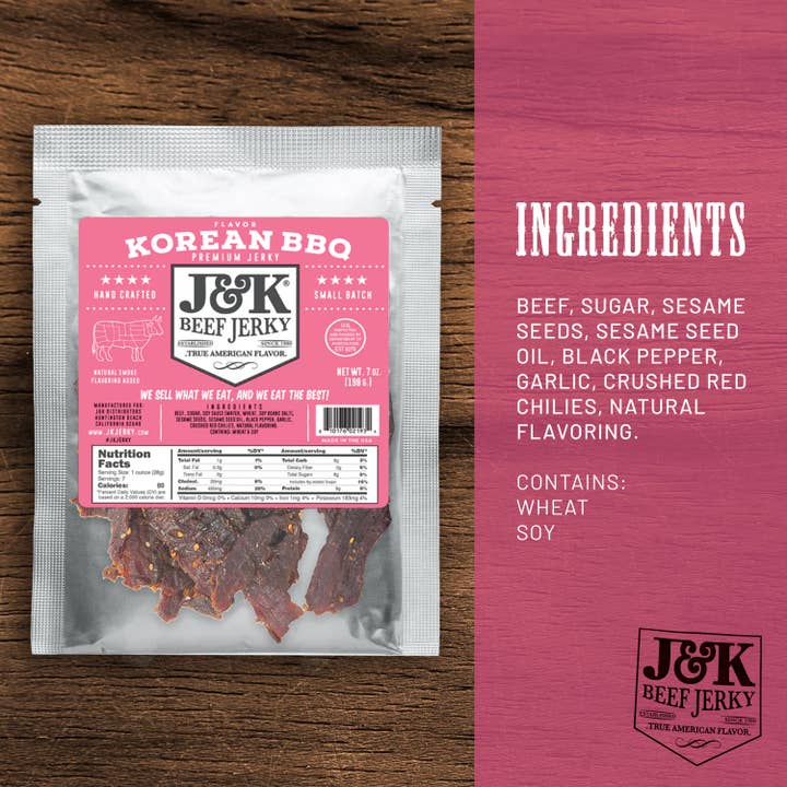 J&K Distributors - Wholesale Jerky - J&K Beef Jerky - Korean BBQ 2.12oz.1