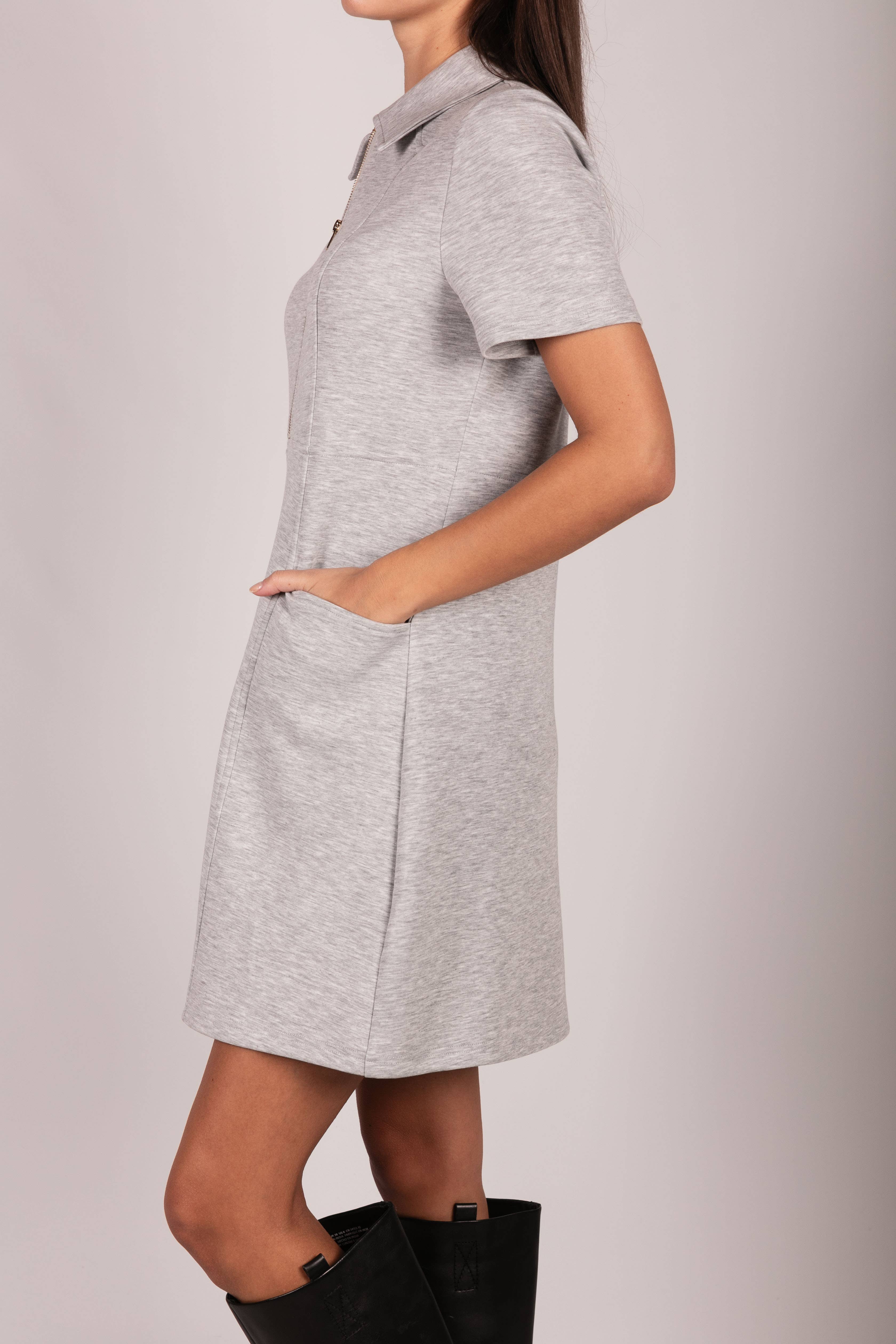 P. CILL - Wholesale Dress - Women's - P. CILL Butter Modal Quarter Zip Short Sleeve Dress11