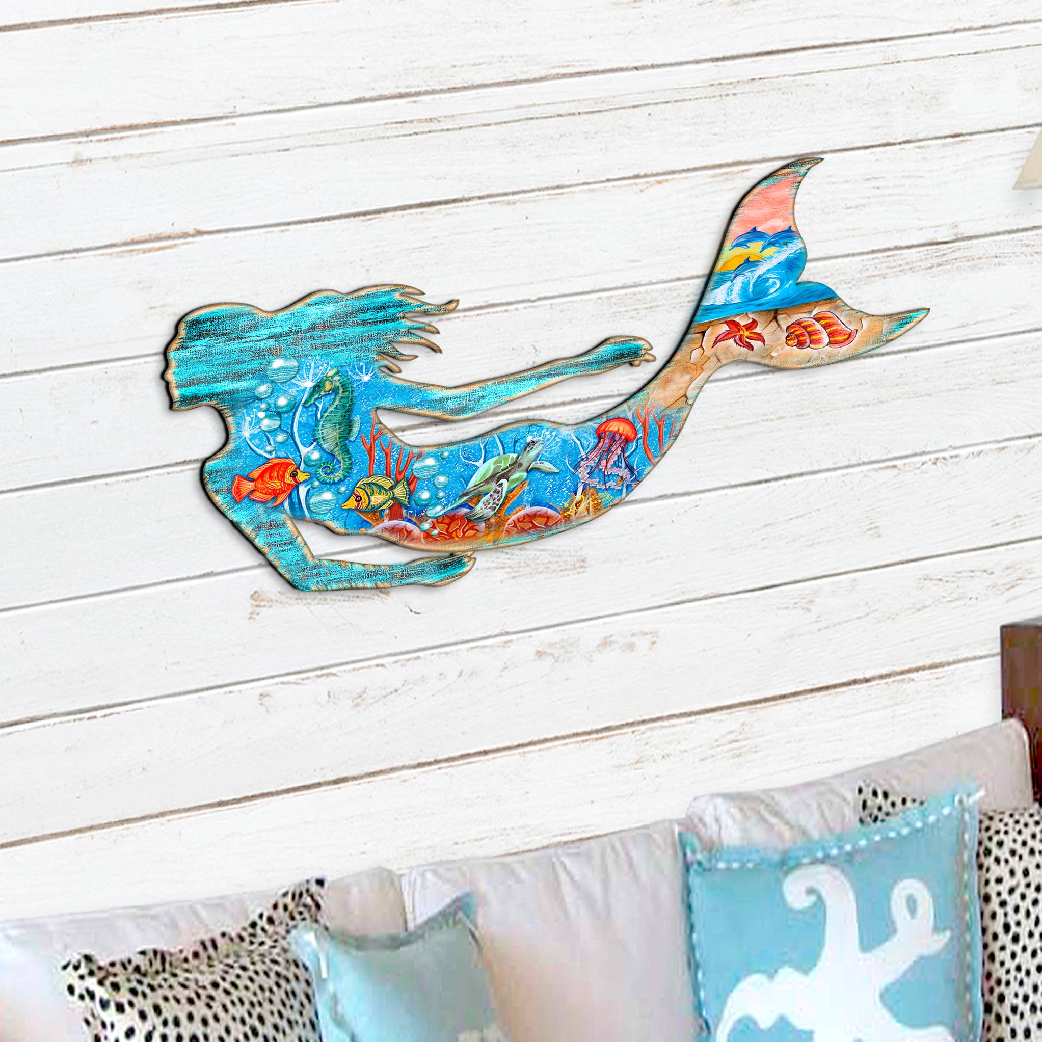 Designocracy - Wholesale Door Hanger - Mermaid Wooden Door Hanger - Rustic Coastal Decor5