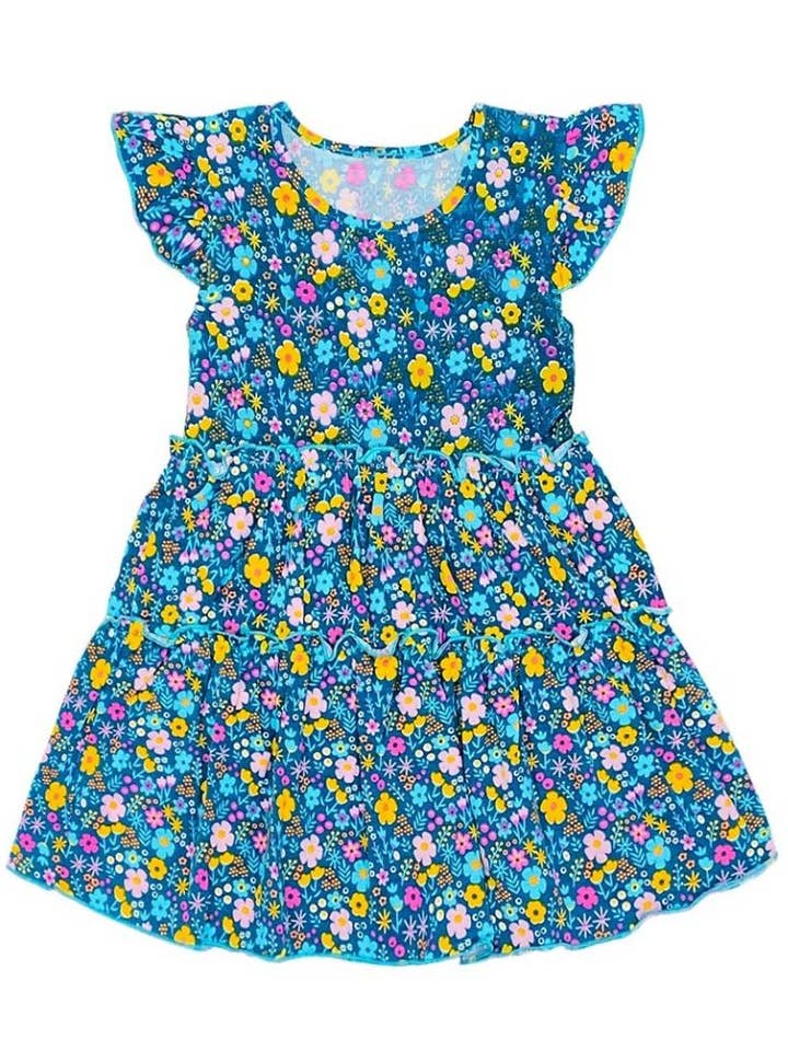 TKD-3995T-AMY45 Bloemenjurk voor peuters met ruches aan de mouwen voor wholesale door Cutie Patootie Clothing