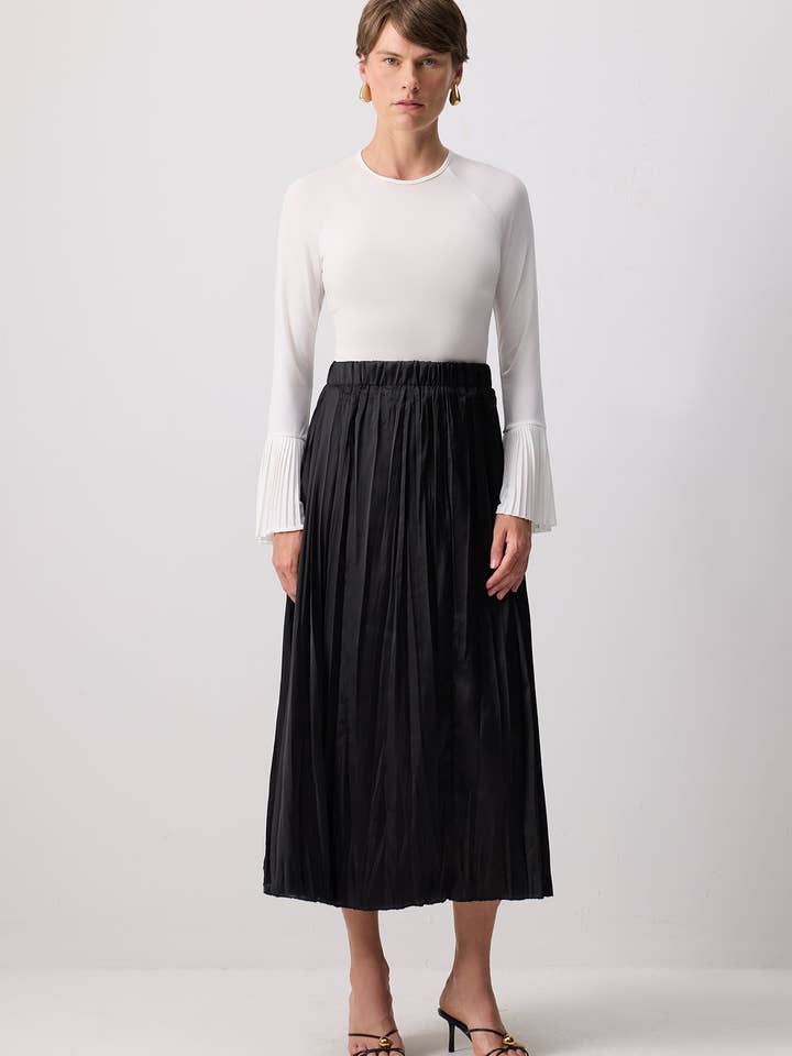 CRINKLED SATIN MAXI SKIRT - LIGHTWEIGHT SHINE for wholesale by Touché Privé