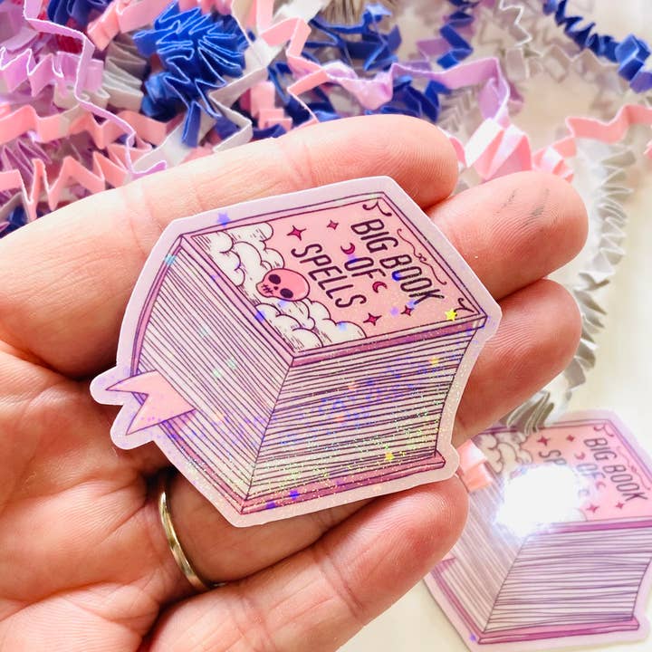 Big Book of Spells Pastel Goth Die Cut sticker for wholesale by Chapter & Ink