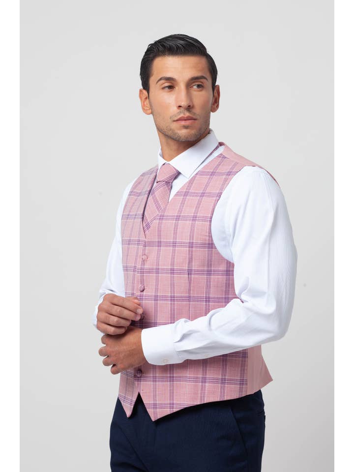 Rose Sæt Vest med Slips, Ternet Lommetørklæde u/ Picasso for engroshandel på Faire4