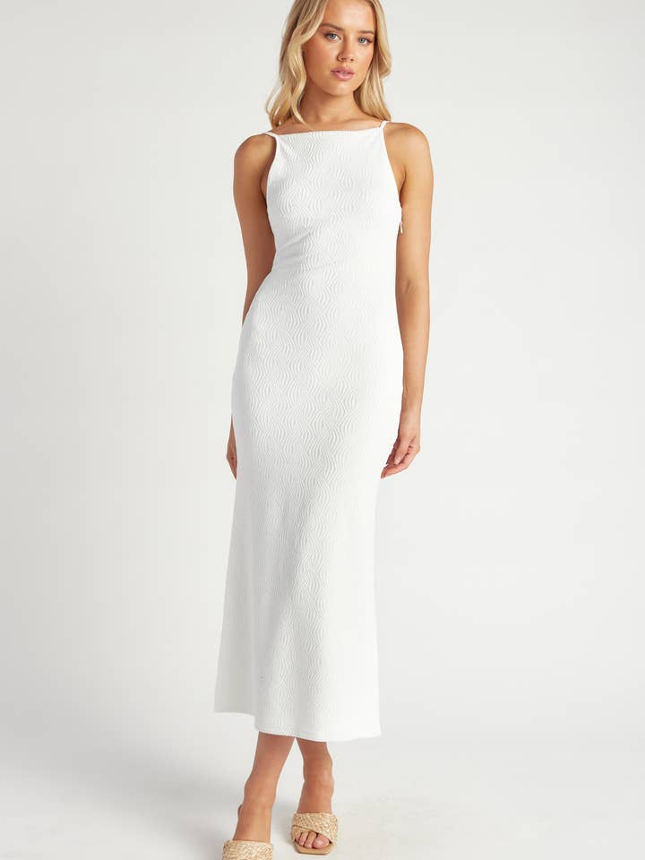 Maxi abito in jersey testurizzato con scollo quadrato per la vendita all'ingrosso da parte di Style State Wholesale