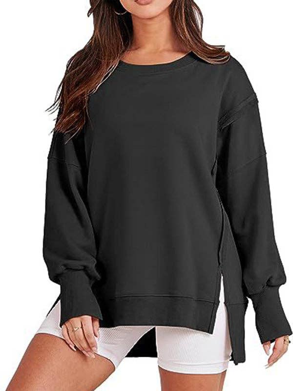 UZ Wholesale Store - Wholesale Sweatshirt - Women's - High-Low Long Sleeves Fringed Solid Color Split-Joint Split-Side Round-Neck Sweatershirt5