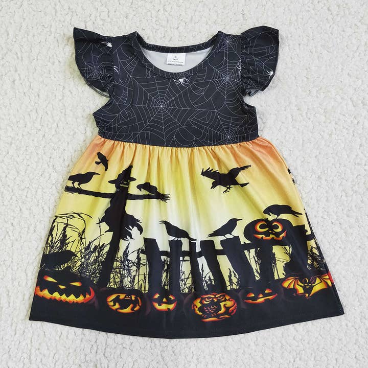 Baby girls Halloween pumpkin black pearl dresses for wholesale by Aier Wholesale
