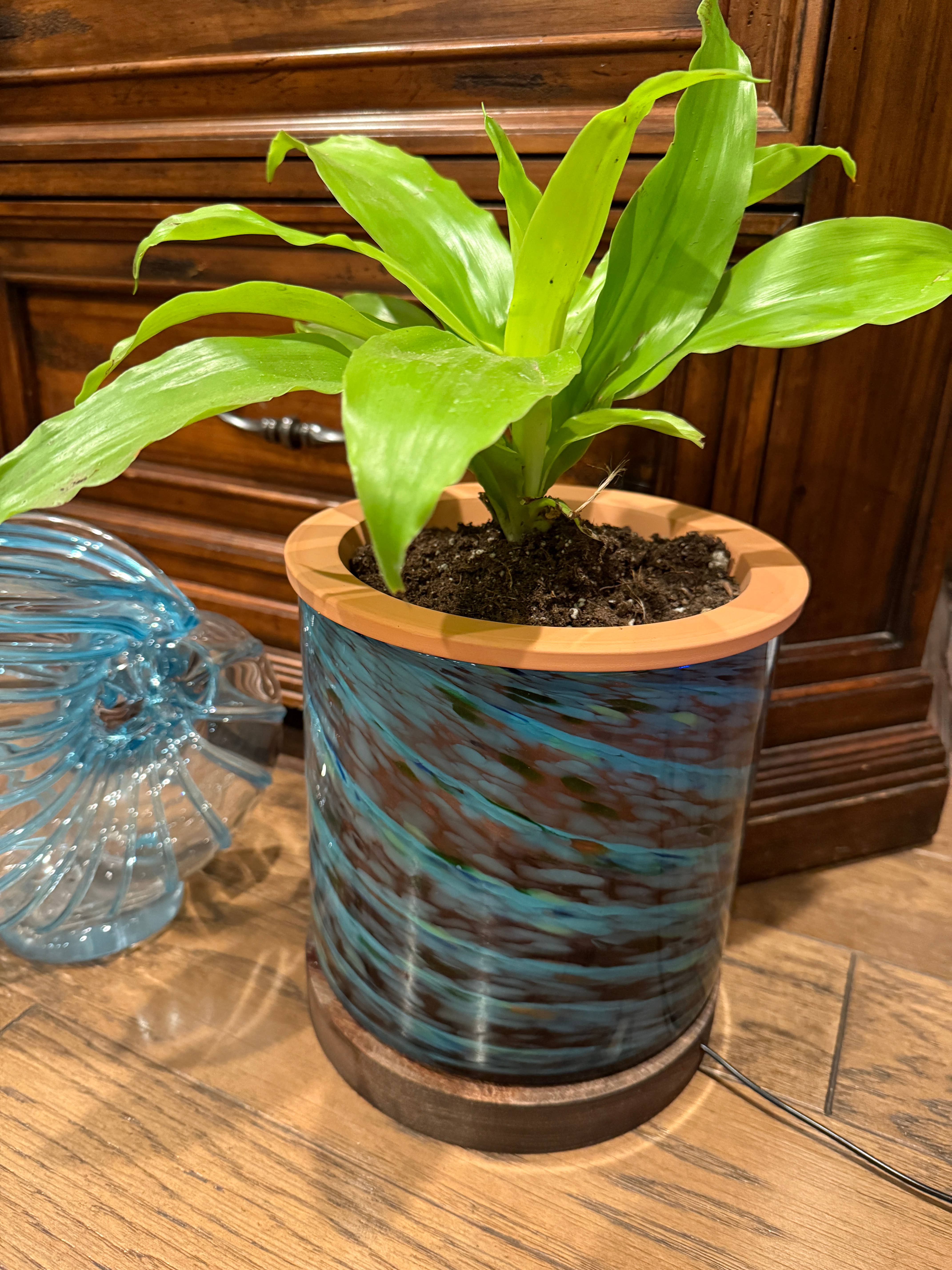 ApricotMint - Wholesale Plant Pot - 8" Art Glass LED Self Watering Planter (USB Plug-in)18