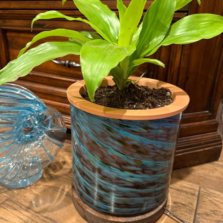 ApricotMint - Wholesale Plant Pot - 8" Art Glass LED Self Watering Planter (USB Plug-in)18