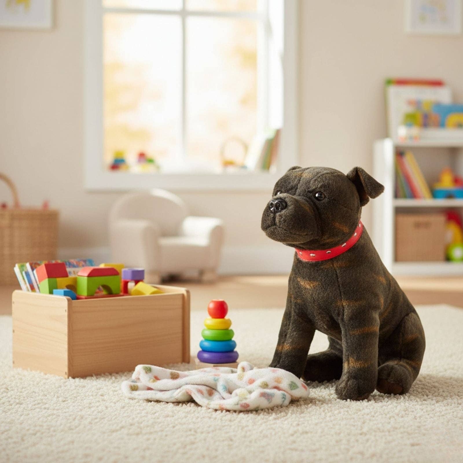 Bocchetta Plush Toys - Vente Peluche – chien - Scooter - Staffy - 32 cm assis, bringé1