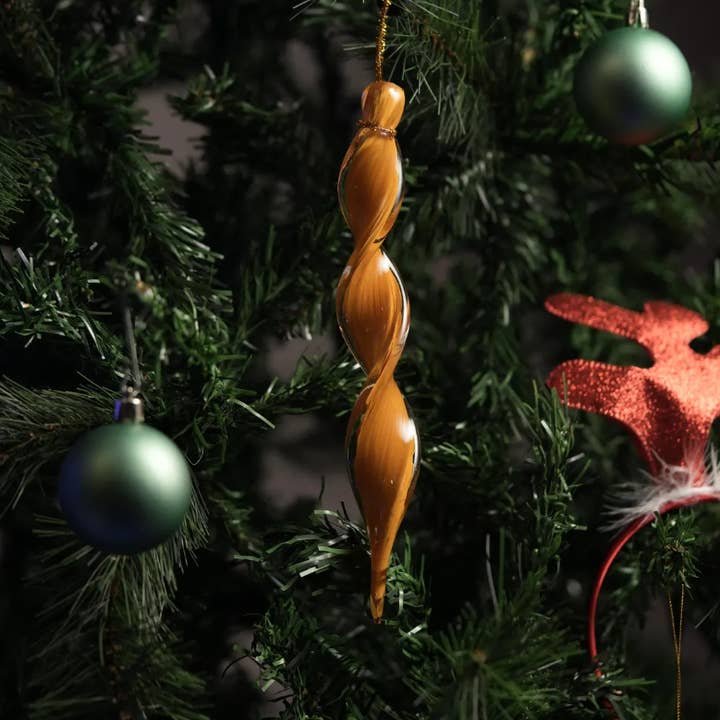 ANATOLIACRAFT – wholesale Christmas decoration – Hand-Blown Twisted Glass Tree Decoration – Red & White Candy Swirl Icicle Ornament