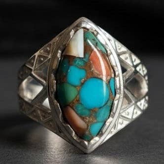 Bohemian Majesty Ring: Naturlig Turkis Komposit & Sterling Sølv Statement Stykke for engroshandel hos Princejewelshub