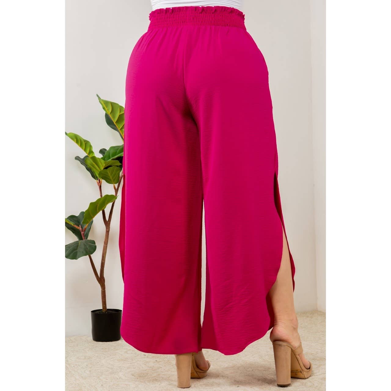 Curve Market - Wholesale Pants - Women's - PLUS SIZE ROUND HEM SIDE SLIT WIDE PANTS4