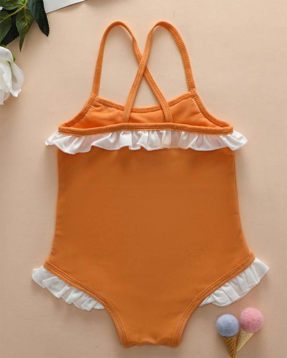 Fennco Styles - Wholesale One Piece Swimsuit - Kids - Terracotta Girls' Ruffle Trim One-Piece Swimsuit 1
