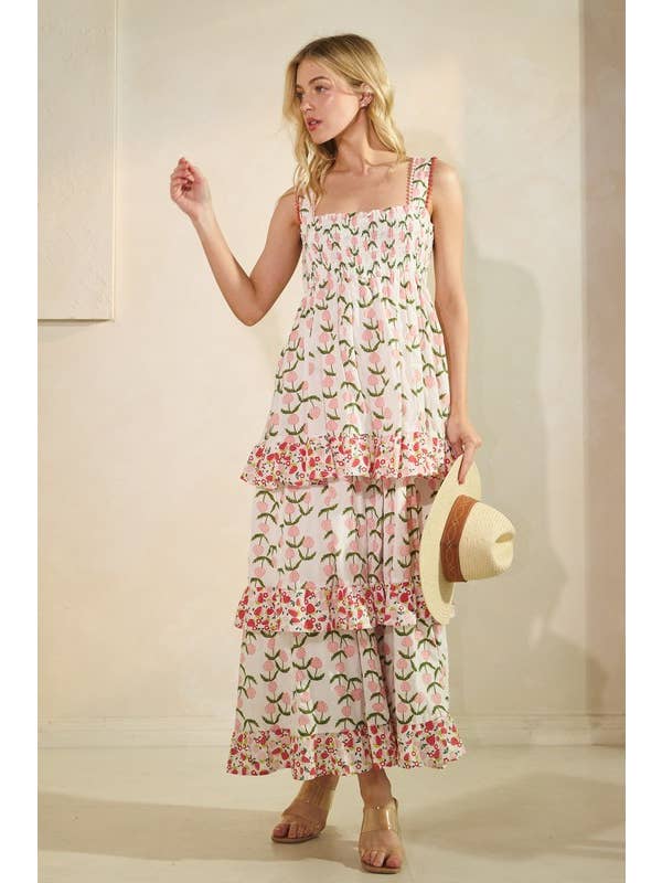 Pink Multi Tiered Floral Dress MD51622 for wholesale on Faire