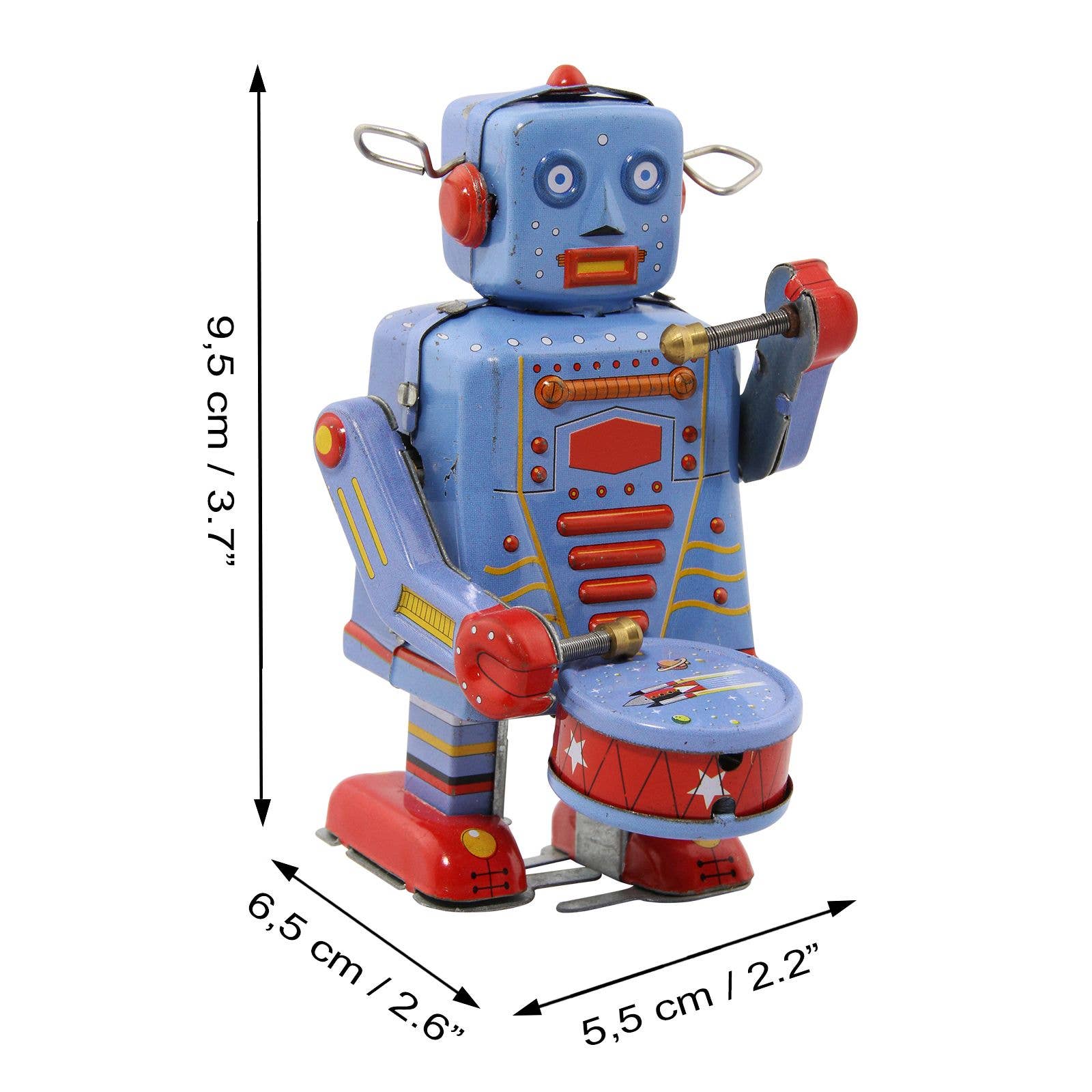 Tribal Trade GmbH - Wholesale Decorative Figurine - Robot robot with drum blue sheet metal robot tin toy4